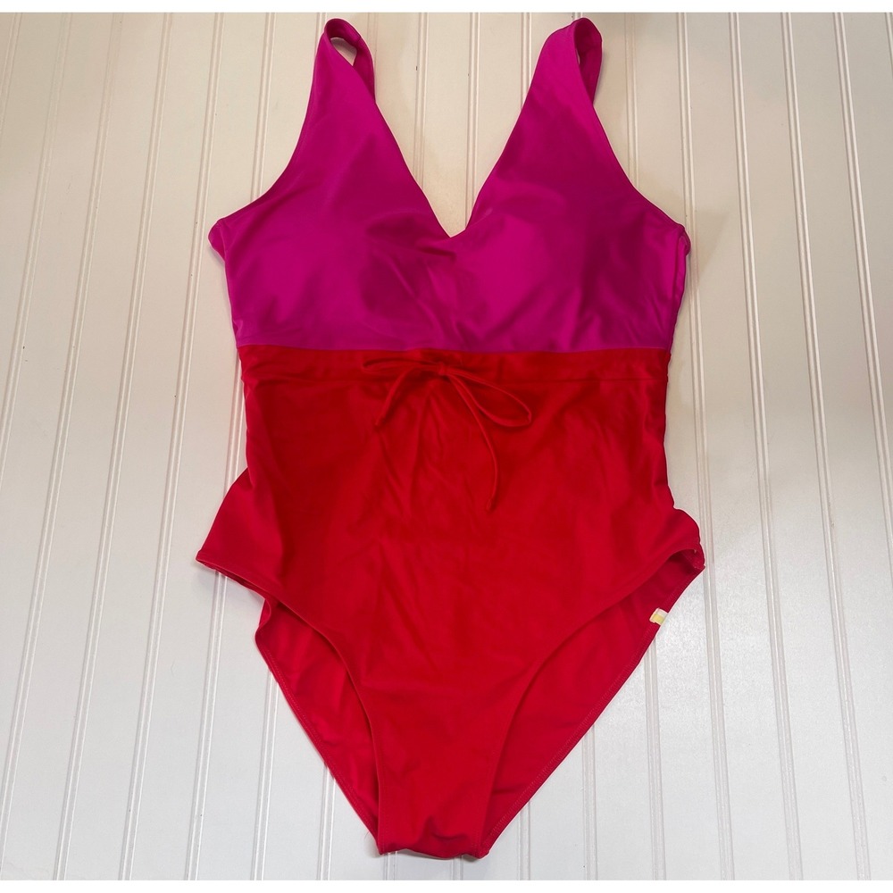 Summersalt The‎ Ruffle Backflip One Piece Swimsuit Pink Red Colorblock Size 16